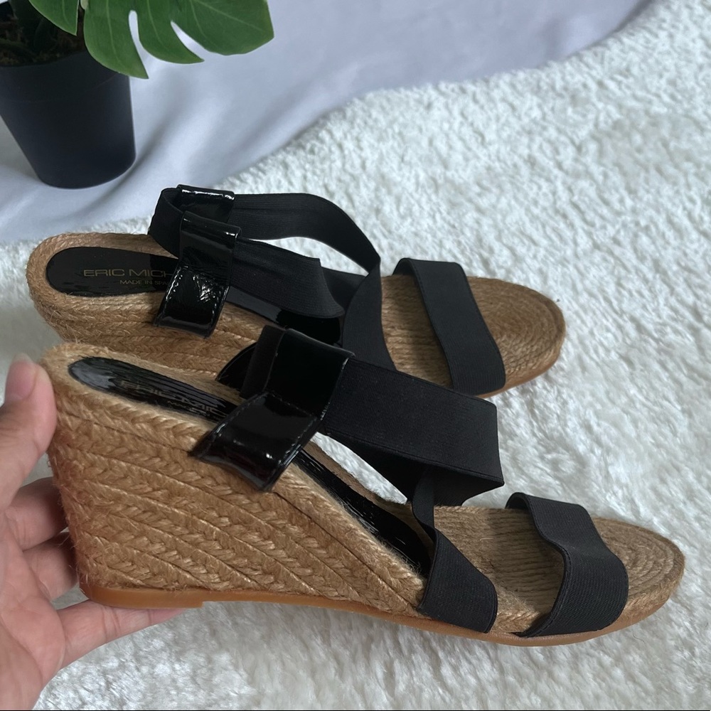 Eric Michael black stretchable strappy sandals espadrille size 38